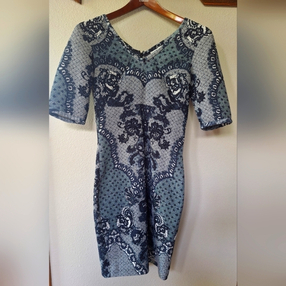 Yoana Baraschi Retro Look Mini Dress Zip Closure 3/4 Sleeves Womens Size 0